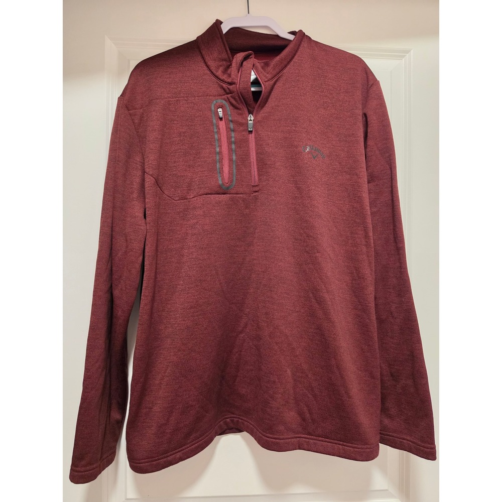 Callaway Mens XL 1/4 Zip Golf Pullover Burgundy Heather Fleece Lined Jacket